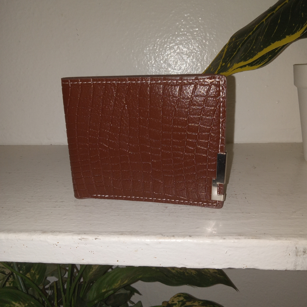 Brown Crocodile-Embossed Leather Wallet
